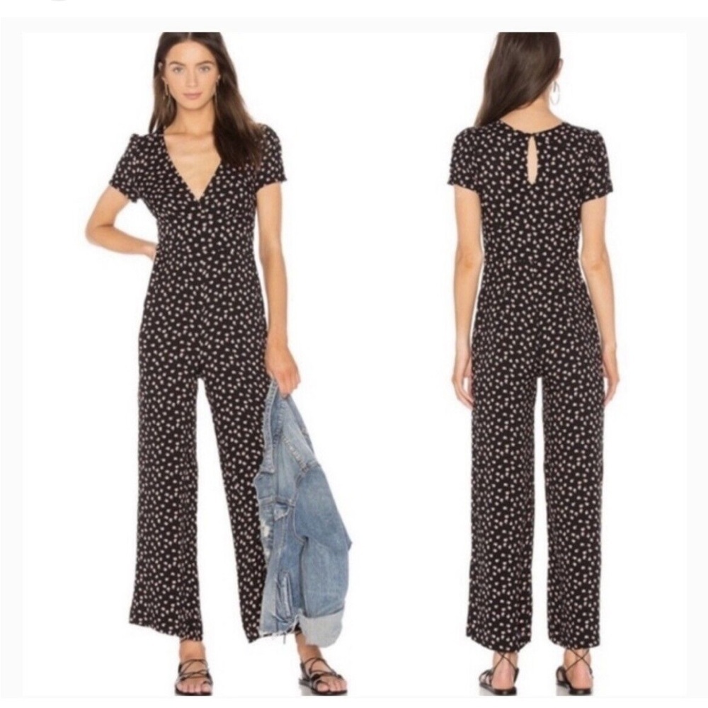 Free People Black and Pink Floral Mia  wide leg Jumpsuit